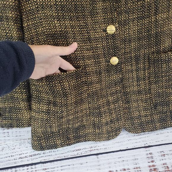 Vintage Womens Wool Blend Tweed Blazer Sz 10 Brown Black with Gold Shimmer Italy - Picture 6 of 14